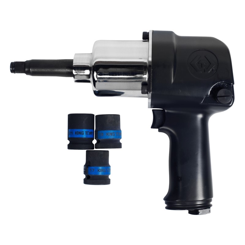 KINGTONY Гайковерт пневматический ударный 1/2", 881 Нм, удлиненный, 3 торц.головки P33412-050B